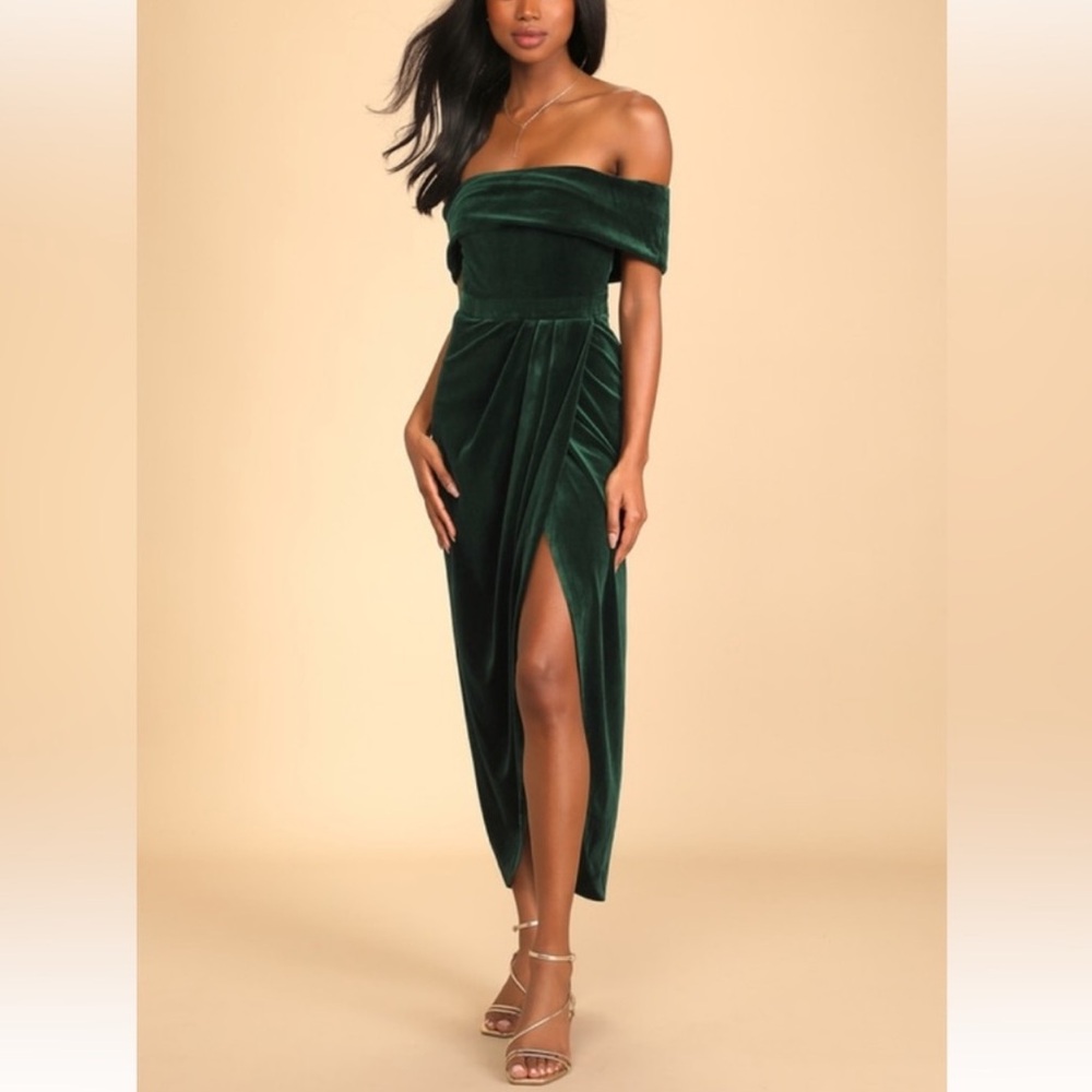 Lulu's Emerald Green Off-Shoulder Dress